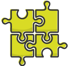 Icono amarillo de Piezas de puzle encajando